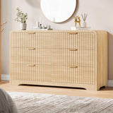 Jocoevol Modern 6 Drawer Dresser, 47" Wide Wood Dressers & Chests of Drawers Curved Profile Design, Mid Century Modern Fluted Dresser for Bedroom, Natural Oak Jocoevol