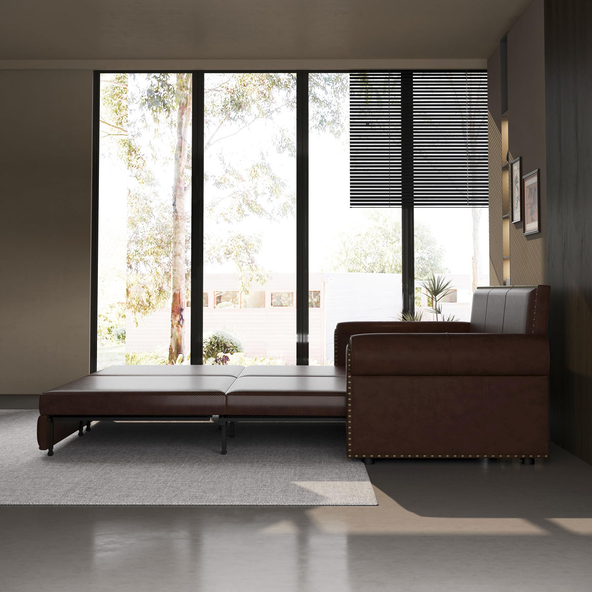 LuxyHoom 93.7" King Size Sleeper Sofa Bed, Pull Out Sofa Bed, Faux Leather Upholstery, 3 in 1 Convertible Sleeper Couch, Chaise Lounge, Retro Recliner for Living Room, Office, Apartment, Dark Brown LuxyHoom