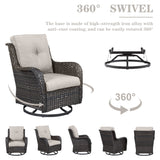 Belord Wicker Patio Furniture Sets - 13 Piece Outdoor Rattan Furniture Conversation Sets with 4 Swivel Rocker Chairs, 2 Rattan Sofas, Wicker Ottomans and Coffee Table, Brown/Beige Belord