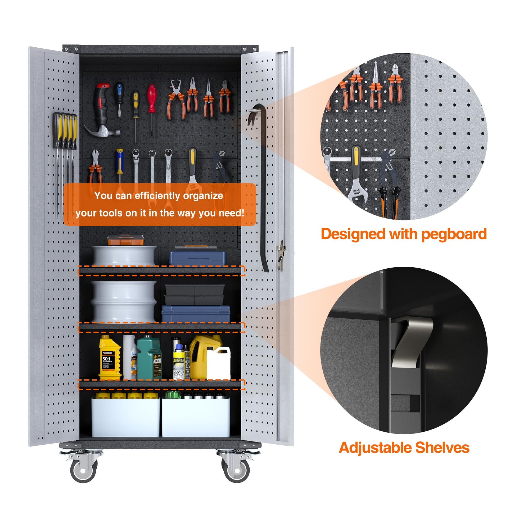 JAORD Metal Storage Cabinets with Wheels, 4 Adjustable ShelvesTool Storage Cabinet with Wheels, 71" Tall Metal Cabinet on Wheels, Rolling Cabinet, Assembly Required - WoodArtSupply