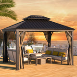 Gazebo 10' x 12' with Mosquito Net and Privacy Sidewalls, Patio Aluminum Permanent Gazebo, All Weatherproof Outdoor Hardtop Metal Gazebos MOWOX POWER