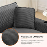 82.7" L Shaped Sectional Sofa with Cup Holders & USB Ports, Modern Loveseat Cloud Couch with Ottoman for Living Room, Apartment, Small Spaces, Grey Corduroy Tmsan