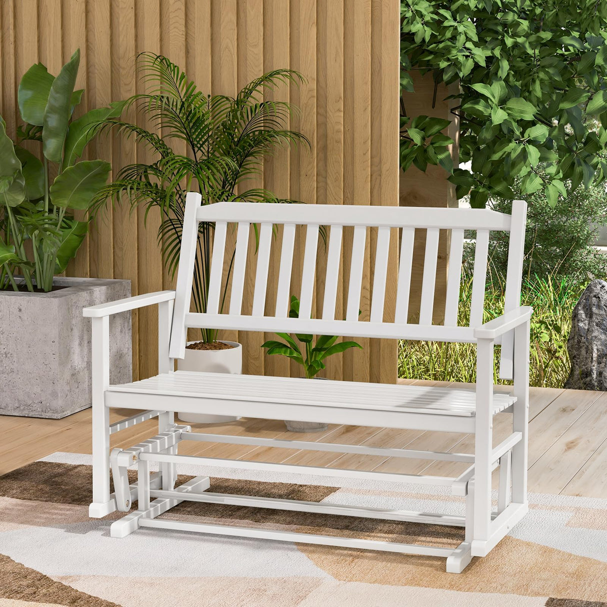 Tangkula White 2-Person Outdoor Glider Bench with Ergonomic Design and Smooth Motion Tangkula