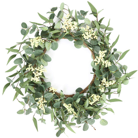 Pinkpum 20'' Eucalyptus Wreath for Front Door, Porch, Window - Green Decor for Home, Farmhouse - Spring, Summer, Fall, All Seasons Pinkpum