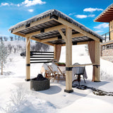 Gardenbee Cedar Wood Gazebo 10 x 12 ft. - Patio Wood Gazebo with Cedar Frame and Metal Steel Roof Panels, Hardtop Gazebo for Patio Lawn Deck and Parties Gardenbee