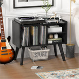 Forevich Record Player Stand Table with Vinyl Storage Holder Large Turntable Record Stand with Power Outlet Holds Up to 220 Albums Display Shelf Cabinet with Wood Legs for Living Room Black Forevich