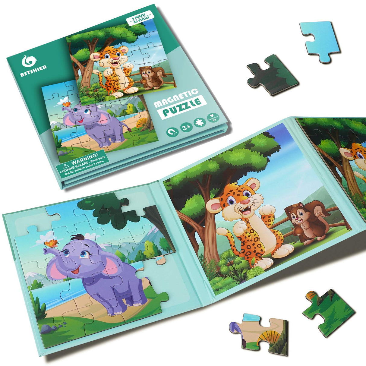 Travofun Magnetic Puzzles for Kids Ages 3-5,20 Piece Jigsaw Animal Puzzles for Toddlers 2-4,Children Travel Activity Toys Games for 3 4 5 6 Years Boys in Car Airplane,Learning Magnet for Road Trip BST SHIER