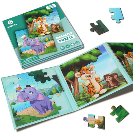Travofun Magnetic Puzzles for Kids Ages 3-5,20 Piece Jigsaw Animal Puzzles for Toddlers 2-4,Children Travel Activity Toys Games for 3 4 5 6 Years Boys in Car Airplane,Learning Magnet for Road Trip BST SHIER