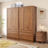 Fluted Freestanding Armoire Wardrobe Closet with 2 Doors and 2 Storage Drawers, Large Capacity Wardrobe Cabinet, Wooden Closet for Bedroom, Living Room - Walnut ORRD