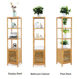 SONGMICS Bamboo Bathroom Storage Floor Cabinet, 4 Tiers Multifunctional Floor Shelving Unit, Free Standing Tower Corner Rack, Natural UBCB50Y SONGMICS