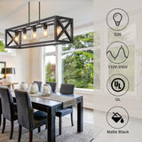 Espird Farmhouse Dining Room Light Fixture - 5 Light Matte Black Rectangle Light Fixture with Adjustable Height & Thickened Metal Dining Table Fixture Chandeliers for Dining Room&Kitchen Island Espird