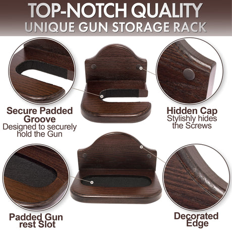 TESLYAR Gun Rack Holder Wall Mount Hold Up Displays Vertical Gun Rack and Shotgun Hooks Store Rifle Shotgun Bow Real Hardwood Hanger Brown TESLYAR