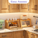 Wieghda Large Farmhouse Bread Box with Window - Natural Wood Bread Storage Container for Kitchen Countertop Wieghda