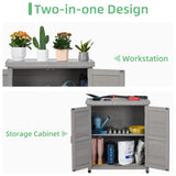 Potting Bench with Storage Cabinet and Metal Table Top for Outdoor Patio, Garden Furniture Wood Workstation Mederla