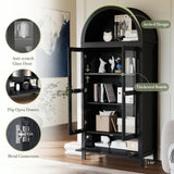 CHYMSUN 71” Tall Arched Kitchen Pantry Cabinet, Modern Farmhouse Hutch Storage Cabinets with Large Drawer and Glass Doors for Kitchen, Dining Room, Living Room, Black CHYMSUN