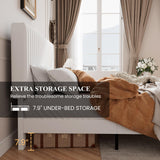 SHA CERLIN Queen Upholstered Platform Bed Frame with Vertical Channel Tufted Velvet Fabric Adjustable Headboard, Wooden Slats Support, Mattress Foundation, Box Spring Optional, White SHA CERLIN