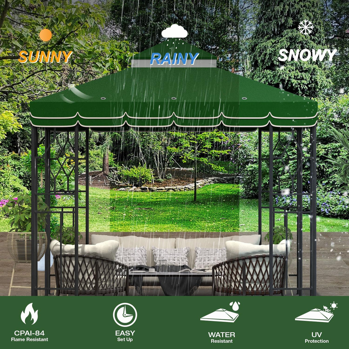 Morikoro 10x10 Canopy Replacement Top Canopy Cover Replacement 10x10 FT Double Tiered Gazebo Covers for Yard Patio Garden Canopy Sunshade (Green with lace) Morikoro