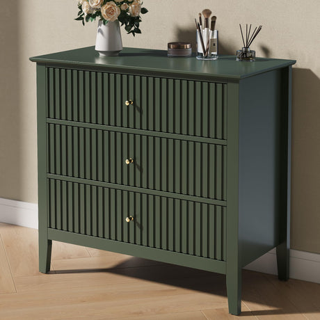 RoyalCraft Dark Green Fluted 3 Drawer Dresser, 32 inch Wide Dresser Nightstand for Bedroom, Modern Wood Chest of Drawers, Large Painted Nightstand with 3 Drawers for Closet, Hallway, Entryway RoyalCraft