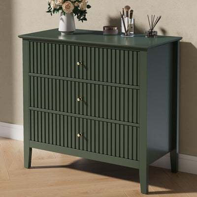 RoyalCraft Dark Green Fluted 3 Drawer Dresser, 32 inch Wide Dresser Nightstand for Bedroom, Modern Wood Chest of Drawers, Large Painted Nightstand with 3 Drawers for Closet, Hallway, Entryway