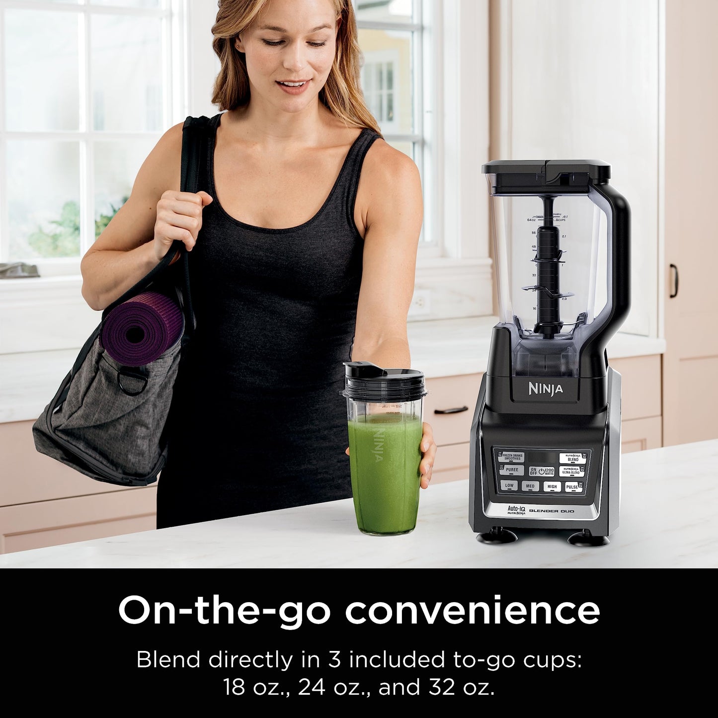 Ninja BL642 Nutri Ninja Personal & Countertop Blender with 1200W Auto-iQ Base, 72 oz. Pitcher, and 18, 24, & 32 oz. To-Go Cups with Spout Lids, For Smoothies, Shakes & More, Dishwasher Safe, Black