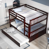 MAT EXPERT Bunk Bed with Trundle, Pine Wood Full Over Full Bunk Beds Frame with Full-Length Guardrails & Ladder, Detachable Bunk Beds Twin Over Full Size for Adults, Teens, Kids (Espresso) MAT EXPERT