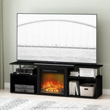 Furinno Jensen Open Storage Fireplace Entertainment Center for TV up to 70 Inch with Stainless Steel Tubes, Americano/Chrome Furinno
