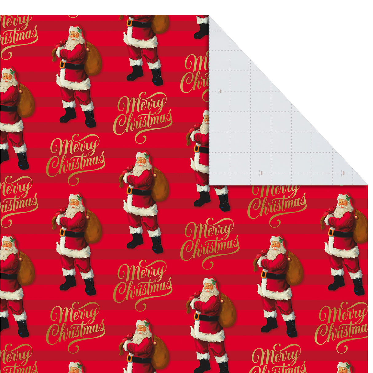 Hallmark Christmas Flat Wrapping Paper Sheets - Red Gift Wrap Paper (12 Folded Sheets with Sticker Seals) Red, White and Gold Stripes, Santa Claus, Snowflakes on Plaid Hallmark