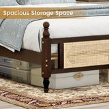 Pine Wood Bed Frame with Rattan Headboard, King Size - Modern Farmhouse Platform Bed, Sturdy Wooden Slat Support, No Box Spring Needed, Easy Assembly, Espresso SSFEG