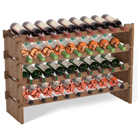 Domax Wine Rack Freestanding Floor - 4 Tiers Stackable Wine Rack 36 Bottle Wine Bottle Holder， Bamboo Wine Holder Wine Storage for Kitchen, Bar, Pantry, Wine Cellar and Countertop (Walnut) Domax