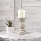 Stonebriar Antique White Wooden Pillar Candle Holder, Vintage Seaside Pillar Stand for Dining Table Centerpiece, Coffee Table, Mantel, Or Any Table Top, Medium Stonebriar