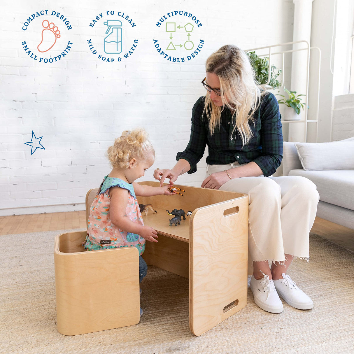 ECR4Kids Premium Bentwood Multipurpose Table and Chair Set, Kids Furniture, Natural, 3-Piece ECR4Kids