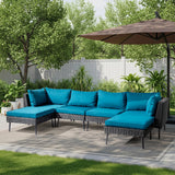 VINGLI 6 Pieces Wicker Patio Furniture Set, Outdoor Sectional Sofa Set Rattan Modular Patio Conversation Sets with Cushions & Ottomans (Black) VINGLI