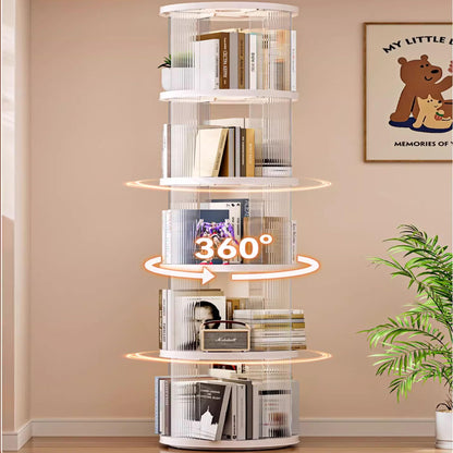 360° Rotating White Bookshelf Tower - 5-Tier Spinning Storage for Small Spaces - WoodArtSupply