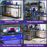 armocity 63'' L Shaped Gaming Desk with LED Lights & Power Strips, Reversible Gaming Table Desk with Hutch, L-Shaped PC Gaming Desk with Storage Shelves, L Desk for Gaming with Monitor Stand, Black armocity