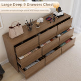 Jiaoun 9 Drawer Dressers for Bedroom, Modern Large Wood Dresser Chest of Drawers, Wide Dresser Organizer for Living Room, Hallway, Walnut Jiaoun
