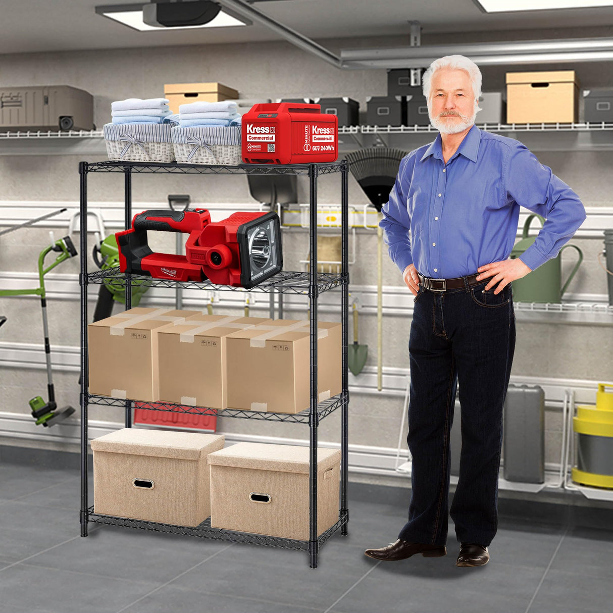 Ckofgdsue 4 Tier 54" H Metal Storage Shelves Heavy Duty Adjustable,1000Lbs Capacity Wire Storage Shelfs Organizer,Garage Shelving Unit for Pantry Kitchen Laundry, Black Wire Rack Ckofgdsue