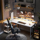 ODK 58 Inch L-Shaped Gaming Desk with LED Lights, USB Charging Ports, and Storage Solutions in Pure White ODK