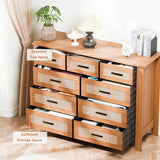 9 Drawer Dresser for Bedroom, Rattan Chest of Dressers, Modern Boho Wooden Dresser Chest with Mental Handles, Living Room and Entryway Loreena
