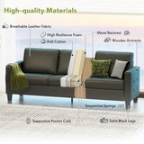 STHOUYN 73” Black Faux Leather Sofa Couch, Modern Comfy Office 3 Seater Couch Loveseat with USB and Tufted Armrest, Small Love Seat Couches for Living Room, Bedroom, Apartment STHOUYN