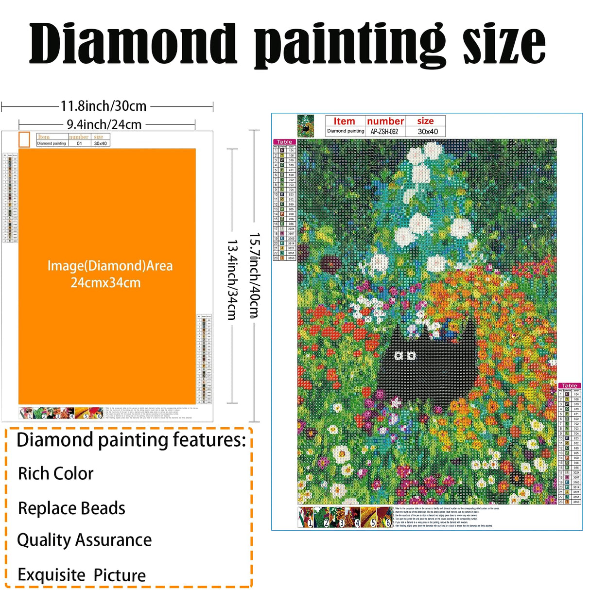 DIY Diamond Painting Art Kit for Adults, 5D Diamond Painting Kits, Diamond Painting Kit, Diamond Art - Flowers and Black Cats, Cat Diamond Painting,Home Wall Decoration [11.8x15.7 inches] ARPADAMO