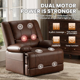 Couchus Infinite Position Dual Motor Power Lift Chair Lay Flat Sleeper Recliner Chair with Massage and Heating for Elderly, USB Ports and Remote Control,Breathable Leather (Red Brown) Couchus