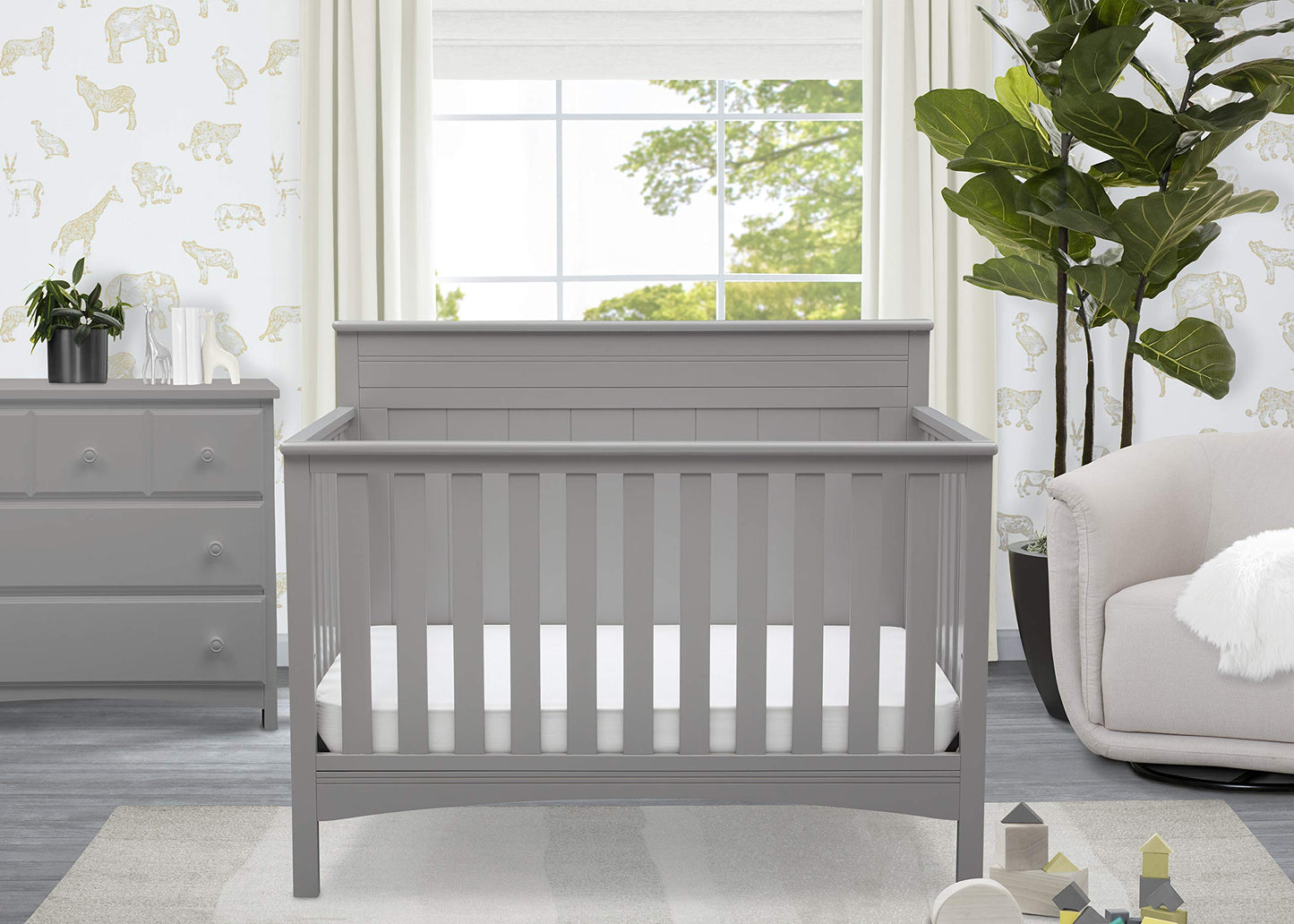 Delta Children Fancy 4-in-1 Convertible Baby Crib - Greenguard Gold Certified, Grey - WoodArtSupply