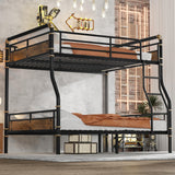 Full XL over Queen Bunk Beds for Teens or Adults ,Industrial Heavy-Duty 2 IN 1 Metal Convertible Bunk Bed with Ladder and Slats Support ,15.9" High Guard Rail,Space-Saving ,Noise Reduced,Black Mirightone