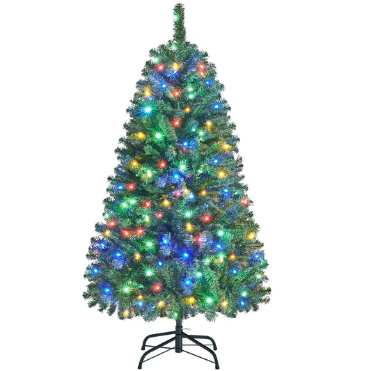 Yaheetech 4.5ft Pre-lit Spruce Artificial Christmas Tree Hinges Tree with 150 Multicolor LED Lights & 324 Branch Tips & Metal Stand for Home, Office, Party Decoration, Green