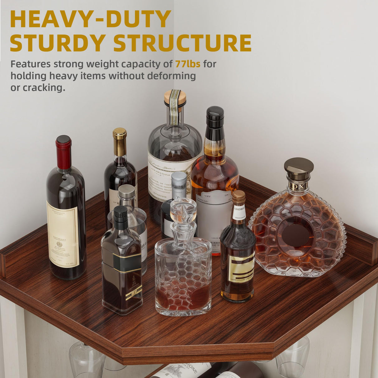 DWVO Corner Bar Cabinet with Glass Door & LED Lights, 72" Tall Farmhouse Liquor Cabinet Bar with Glass & Wine Holder, 6-Tiers Alcohol Cabinet for Dining Room, Living Room, Kitchen,White DWVO