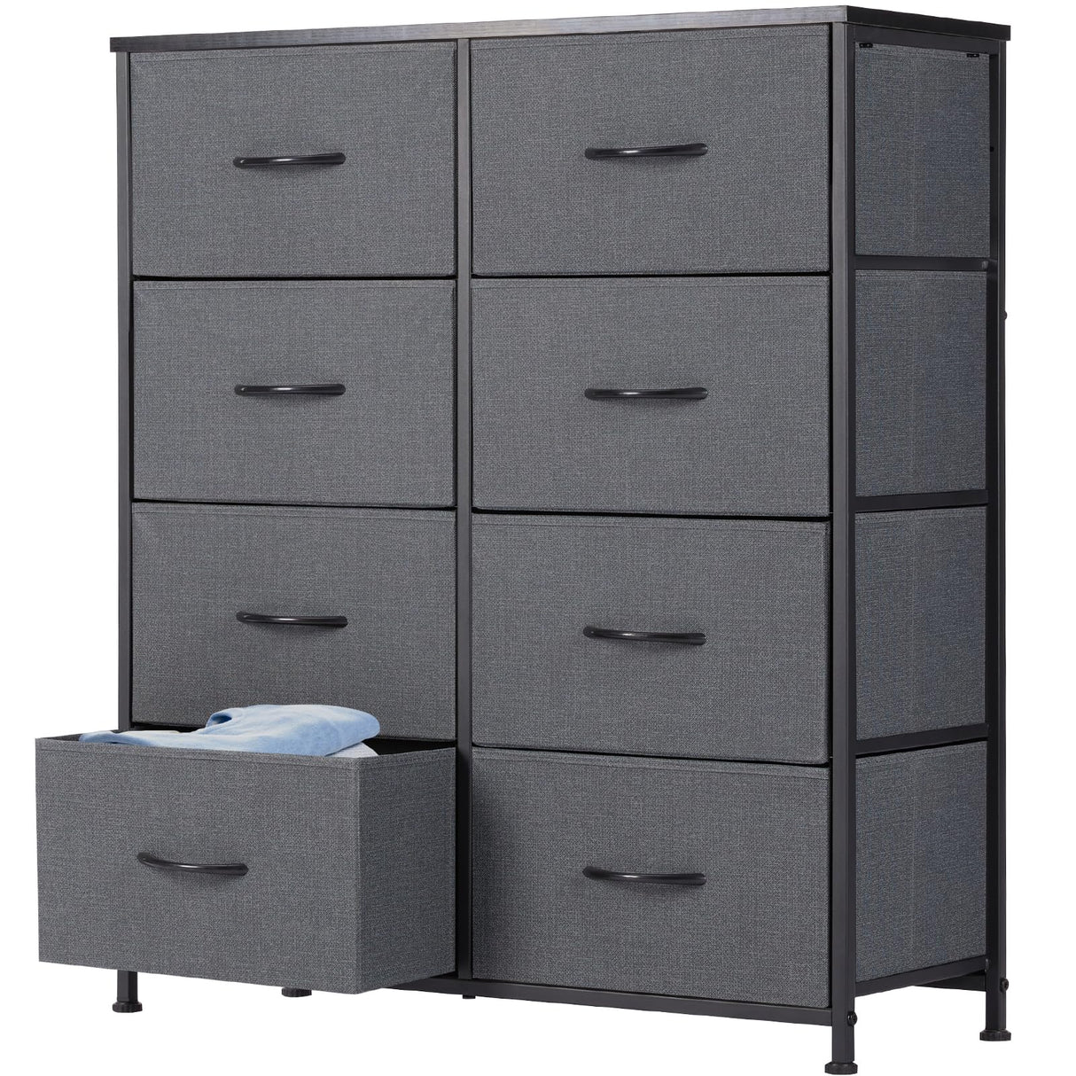 DUMOS 8 Drawer Dresser for Bedroom, Fabric Storage Organizer with Sturdy Metal Frame, Wooden Top Chest of Drawers for Closet Entryway Guest Room, Grey DUMOS