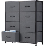 DUMOS 8 Drawer Dresser for Bedroom, Fabric Storage Organizer with Sturdy Metal Frame, Wooden Top Chest of Drawers for Closet Entryway Guest Room, Grey DUMOS