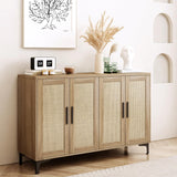 Sideboard Buffet Cabinet with Storage, Rattan Kitchen Storage Cabinet with Doors and Adjustable Shelves, Coffee Bar Cabinet, Entryway Cabinet, Rattan Sideboard Console Table for Dining Room, Natural Jheumaj