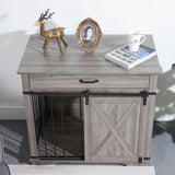 Wooden Dog Cage Furniture Style Farmhouse Dog Crate Side End Table Indoor Dog Kennel with Drawers Sliding Barn Door Cage for Dog, Waterproof, Resistant Scratch, All Breed Sizes Generic