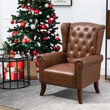 MOJAY Mid-Century PU Leather Accent Chair, Living Room Lounge Sofa Chair with Buttons, Single Club Armchair with Rivet Trim for Bedroom Home Reception (Brown) MOJAY